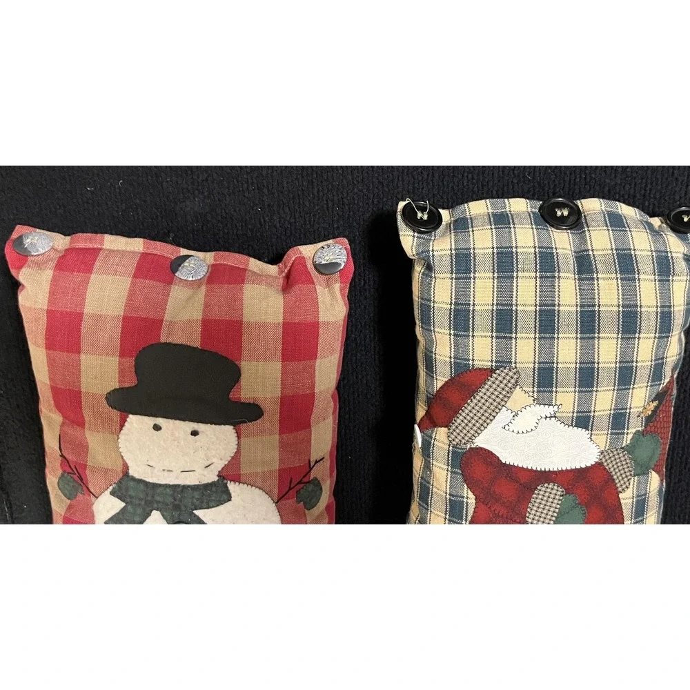 Christmas Plaid Throw Pillows Set 2‎ Snowman Santa Rectangular Country Decor